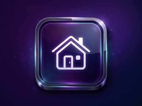 House icon inside a glossy purple square app button