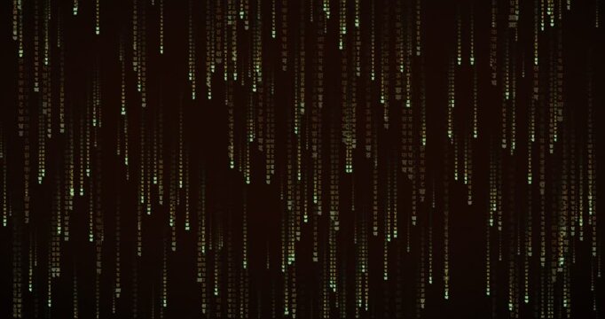 Animated matrix rain video with Devanagari characters in an amber terminal, featuring slow falling code, neon bloom, and deep tunnel parallax effects.
