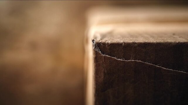 Macro photography of frayed cardboard box edge raw paper texture copy space