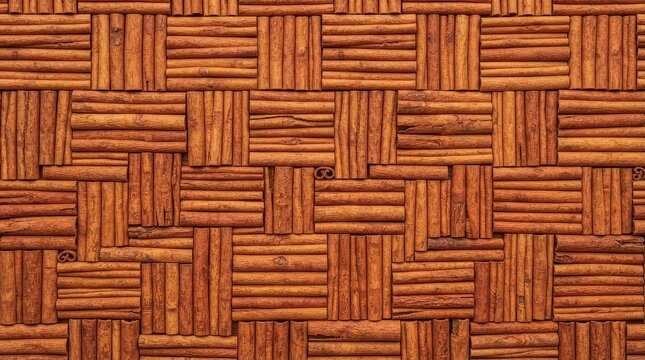 Warm cinnamon sticks creating a seamless textured background pattern