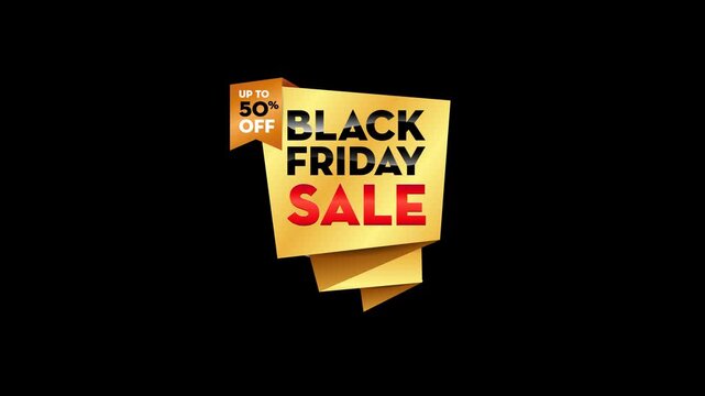 Golden Black Friday Discount Animation Featuring Layered Sale Panels and Text Free Banner Template. MOV ProRes 4444 footage with a transparent alpha channel.
