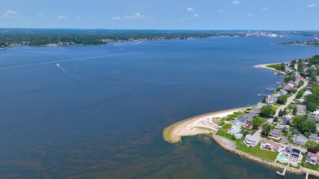 Bullock Point aerial view in summer between Providence River and Bullock Cove at Riverside, city of East Providence, Rhode Island RI, USA. 