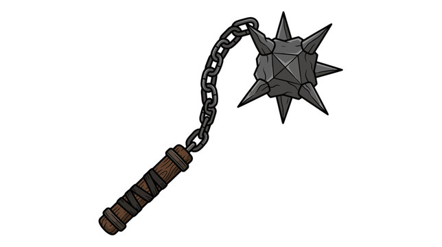 Medieval Spiked Flail Weapon Isolated