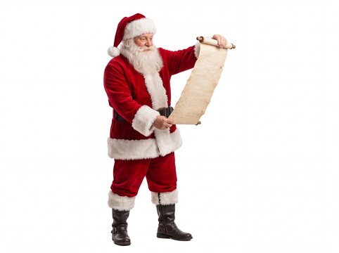 Santa Claus reading long Christmas list