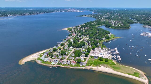 Bullock Point aerial view in summer between Providence River and Bullock Cove at Riverside, city of East Providence, Rhode Island RI, USA. 