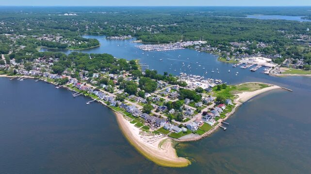Bullock Point aerial view in summer between Providence River and Bullock Cove at Riverside, city of East Providence, Rhode Island RI, USA. 