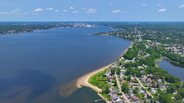 Providence River aerial view from Bullock Point in East Providence, with Warwick city across the river, East Providence, Rhode Island RI, USA. 