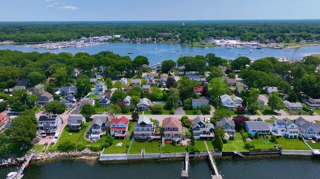 Bullock Cove aerial view in summer between Riverside, city of East Providence and town of Barrington, Rhode Island RI, USA. 