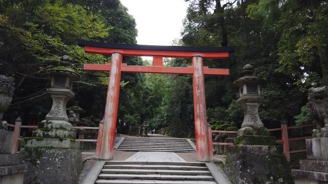 Traditional Torii Gate at Kasuga Taisha Shrine in Nara Japan