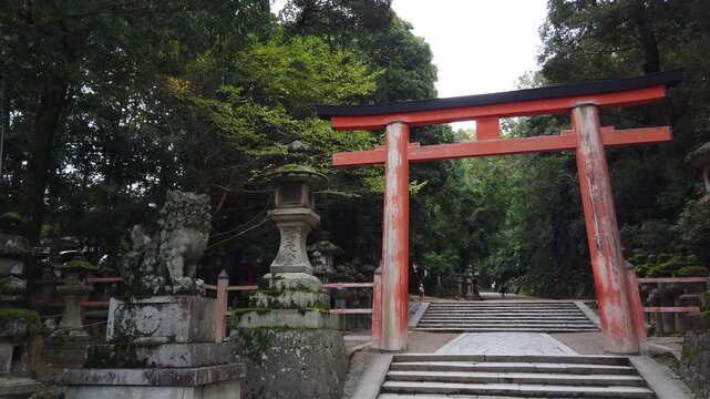 Traditional Torii Gate at Kasuga Taisha Shrine in Nara Japan