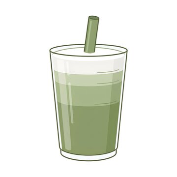 Flat vector illustration of a matcha green tea latte glass