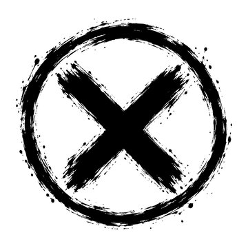 Black grunge cross mark inside circular frame vector illustration isolated