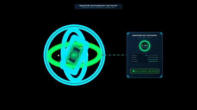 4K motion graphic animation of quantum key distribution QKD with entangled photon hypercube and unbreakable cryptography on transparent background for MOV.