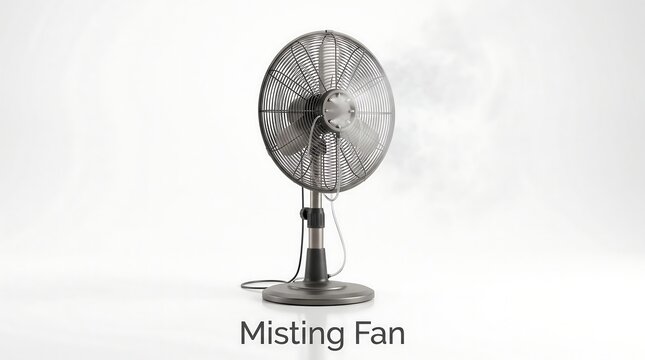 Misting fan with oscillating head and fine water spray for cooling effect