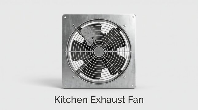 Stainless steel kitchen exhaust fan with circular grille and motor