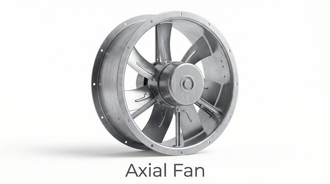 Large silver axial fan with wide blades and central hub on white background