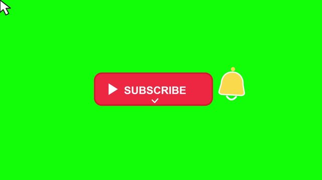 Animated youtube subscribe button and notification bell click motion graphic video footage with green screen chroma key background