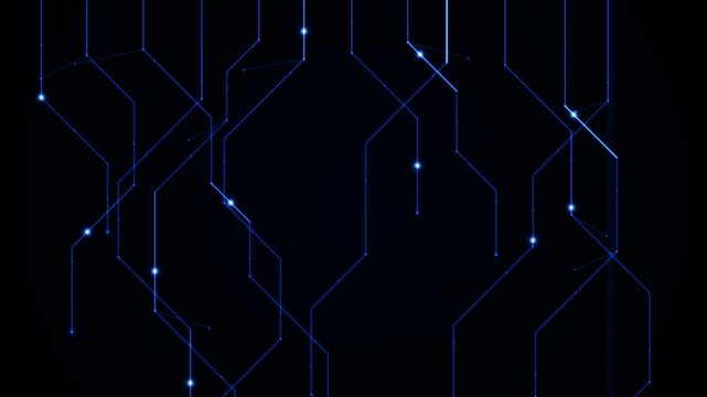 Abstract futuristic glowing blue technology circuit board lines on dark background