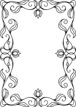 Floral single line ink pen vector border.