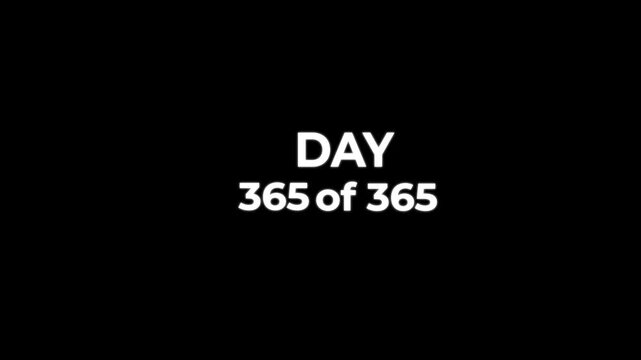 Abstract 0 to 365 days timeline with day text animation. Animated of completing 365 of 365 counter. Three hundred sixty five day count concept.