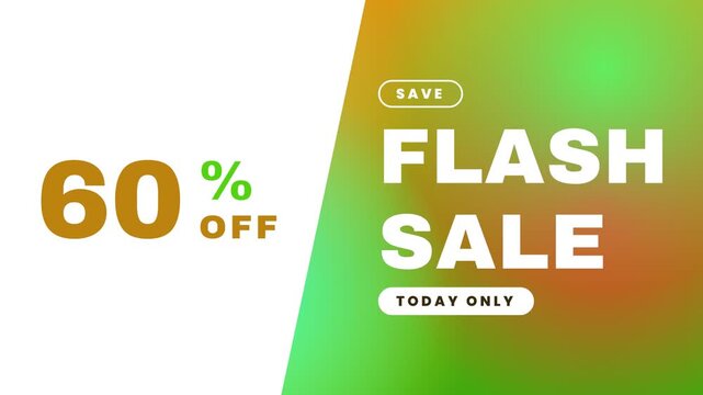 Motion graphics animation of a flash sale promotion featuring discount percentages increasing on a vibrant liquid gradient background.