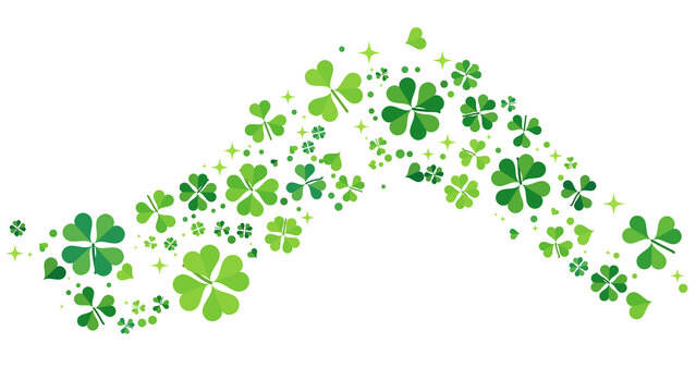 Wavy band of green shamrocks and sparkles isolated on transparent background