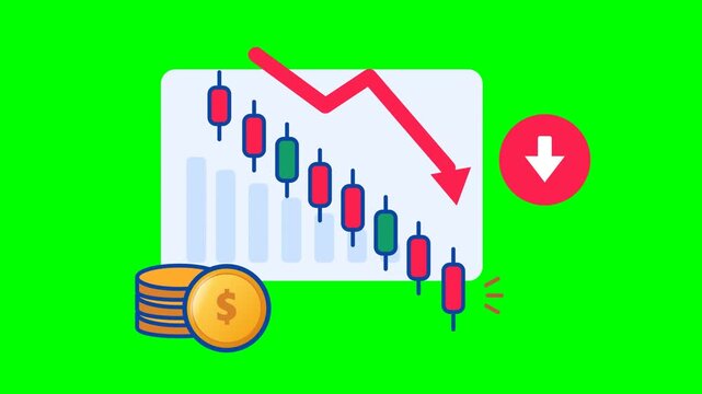 Stock market crash bearish candlestick chart animation on green screen