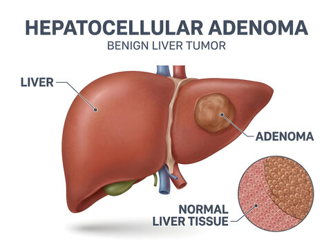 Hepatocellular adenoma benign liver tumor illustration isolated on white background