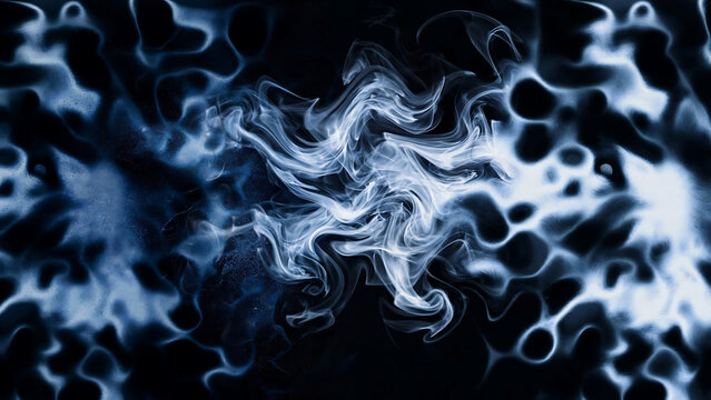 Abstract blue and white cosmic cloud formation with swirling patterns in dark space illustration