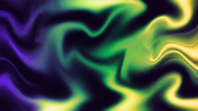 Abstract colorful fluid waves with glowing green and yellow swirls on dark background illustration