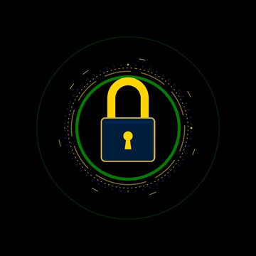Professional neomorphic digital padlock icon with rotating shield green pulse for cybersecurity mobile interface splash