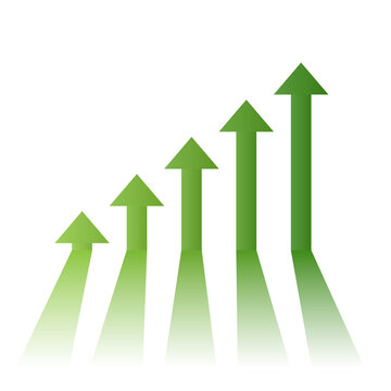 Green arrows rising in perspective, growth and progress concept isolated on transparent background