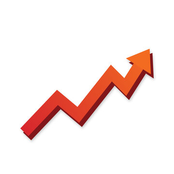 Red and orange 3D zigzag arrow rising up isolated on transparent background