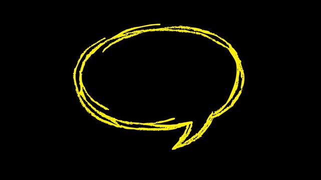 Animated yellow doodle speech balloon, sketchy hand-drawn dialogue bubble graphic, isolated video overlay element   