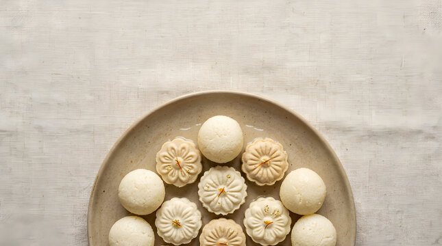 Floral Sandesh and Rasgulla Sweets on Ceramic Plate