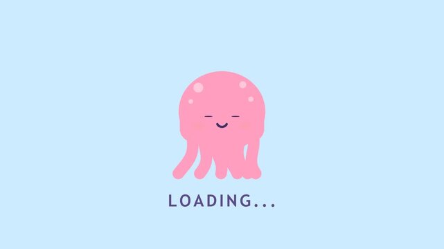 Octopus Loading Animation with Cute Pink Character and Text