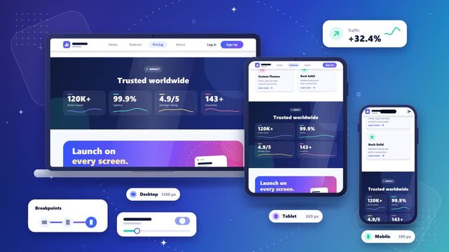 Responsive web design and app development layout concept on multiple devices.