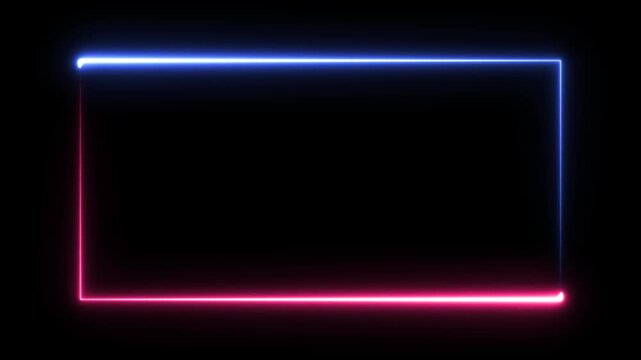 Animated abstract glowing blue and pink neon rectangle border frame, futuristic tech lighting box outline graphic, isolated video element   