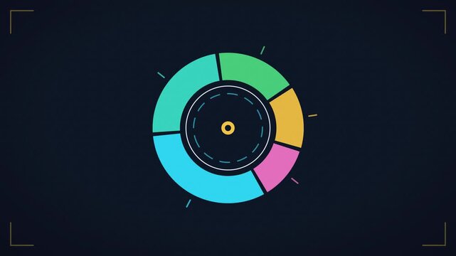 Rotating Donut Pie Chart With Colorful Segments on Dark Background