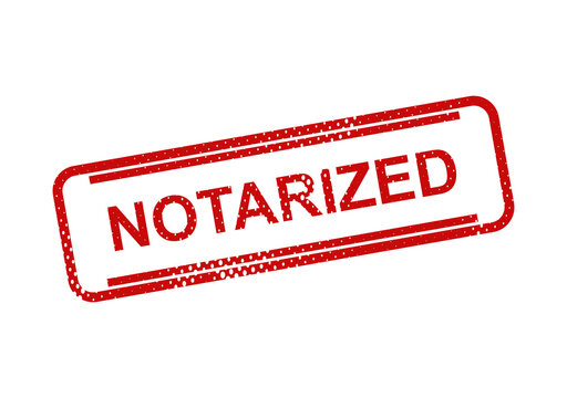 Red notary seal stamp with notarized text illustration