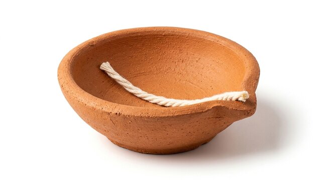 Close Up of a Handmade Terracotta Diya Oil Lamp for Traditional Diwali Celebrations