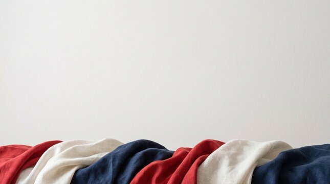 American Flag Fabric Draped on a Light Neutral Background with Copy Space