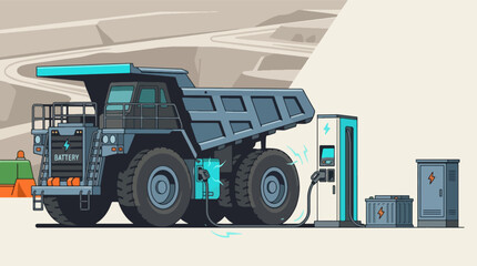 Electric Mining Dump Truck Charging at a Modern Station 1. © devirifta