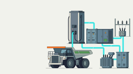 Electric Mining Dump Truck Charging Station with Power Grid Connection. © devirifta