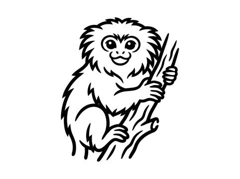Cute marmoset monkey on tree branch line art vector