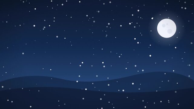 Gentle snowflakes falling over a moonlit night sky