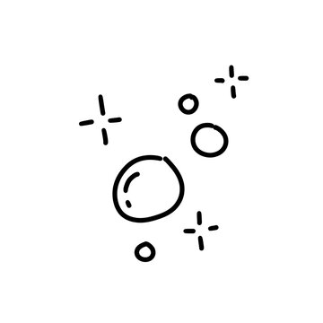 Hand drawn line art soap bubbles and sparkles outline illustration