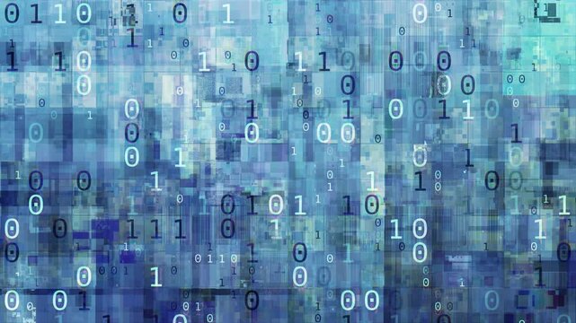 dynamic abstract animation, seamless stream of binary code glitch, digital data processing and cybersecurity concepts