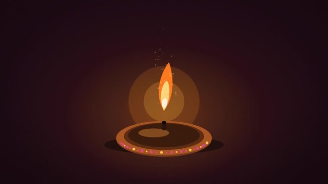 Flickering clay diya oil lamp flame in seamless golden loop