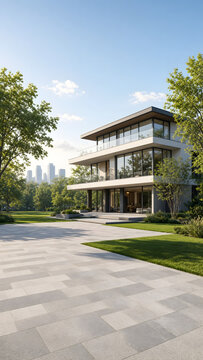 Modern house on a bright morning day